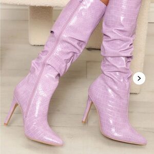 Fashion Nova Lavender Croc-Embossed Heeled Boots